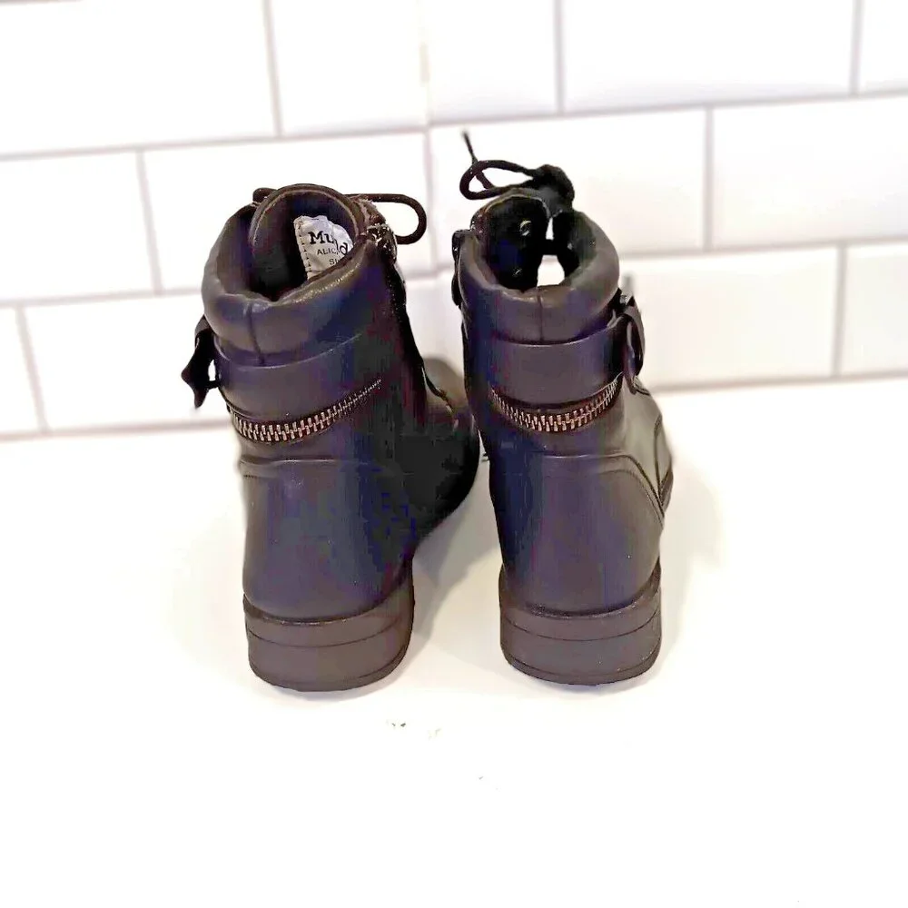 Mudd Youth Size 2 Black Combat Style Boots‎ with Tie & Zip Up w Zippers & Buckle